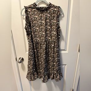 Brown with Coral & Cream floral sleeveless dress